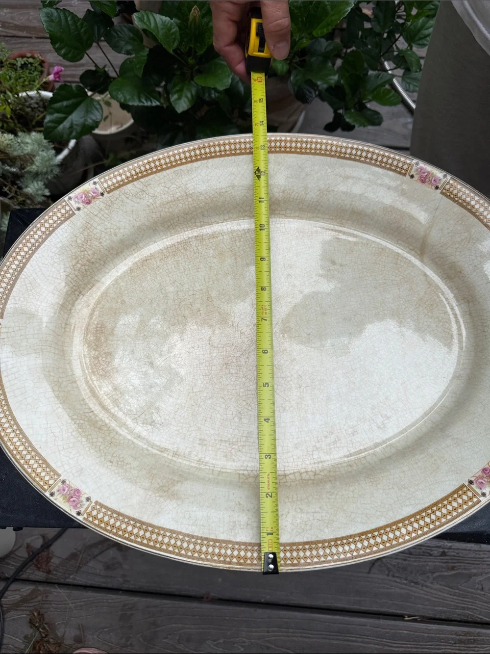 Vintage J&G Meakin Crackled Porcelain Cream Pink Floral & Gold Serving Platter